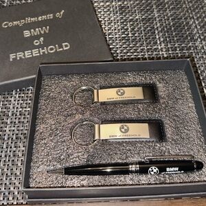 Black Leather & Silver BMW Keyring & Pen Gift Set